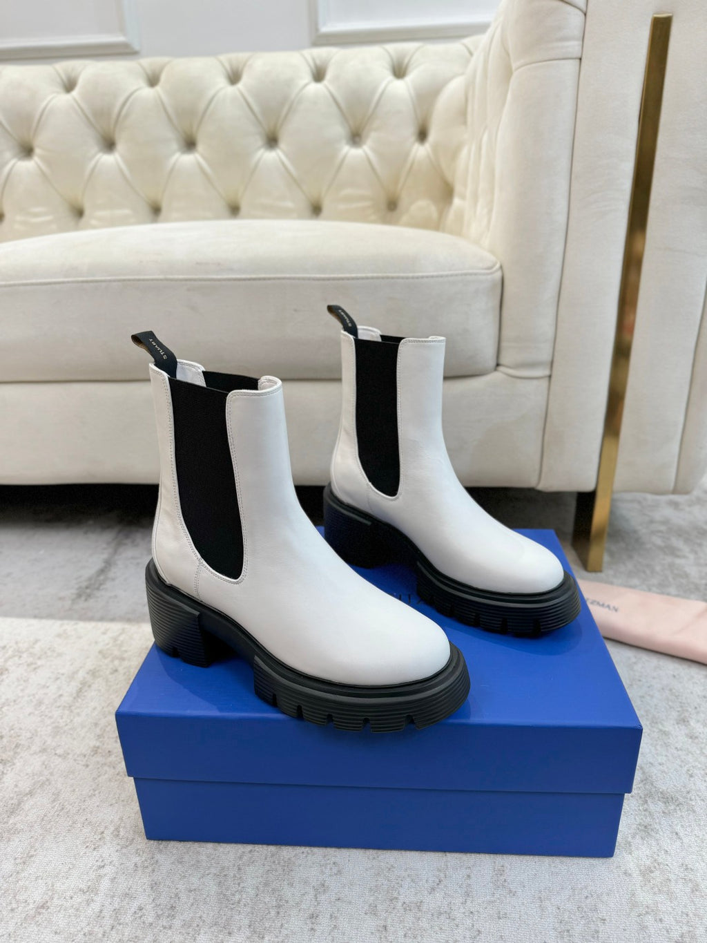 Chunky Leather Ankle Boots - White