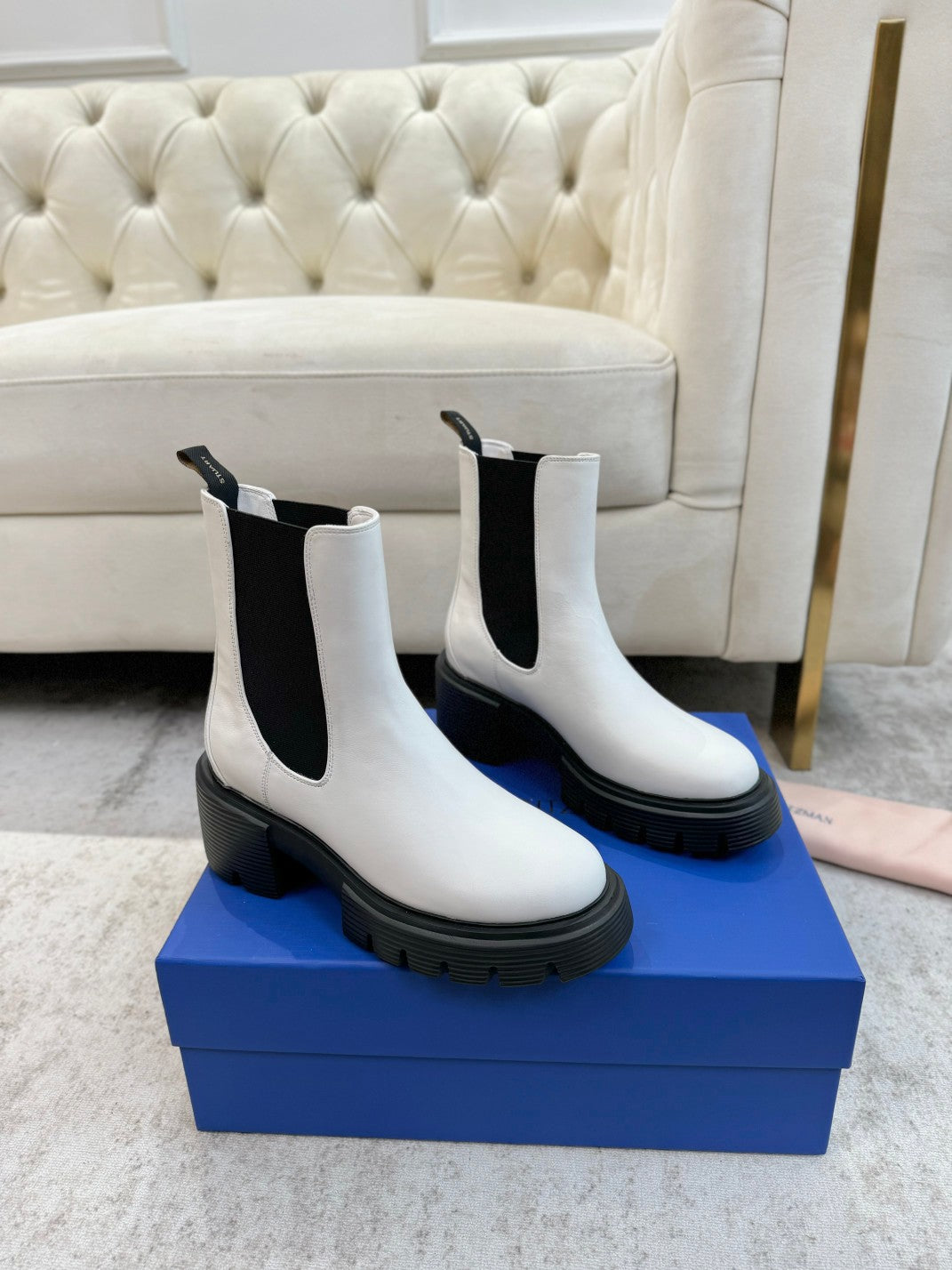Chunky Leather Ankle Boots - White