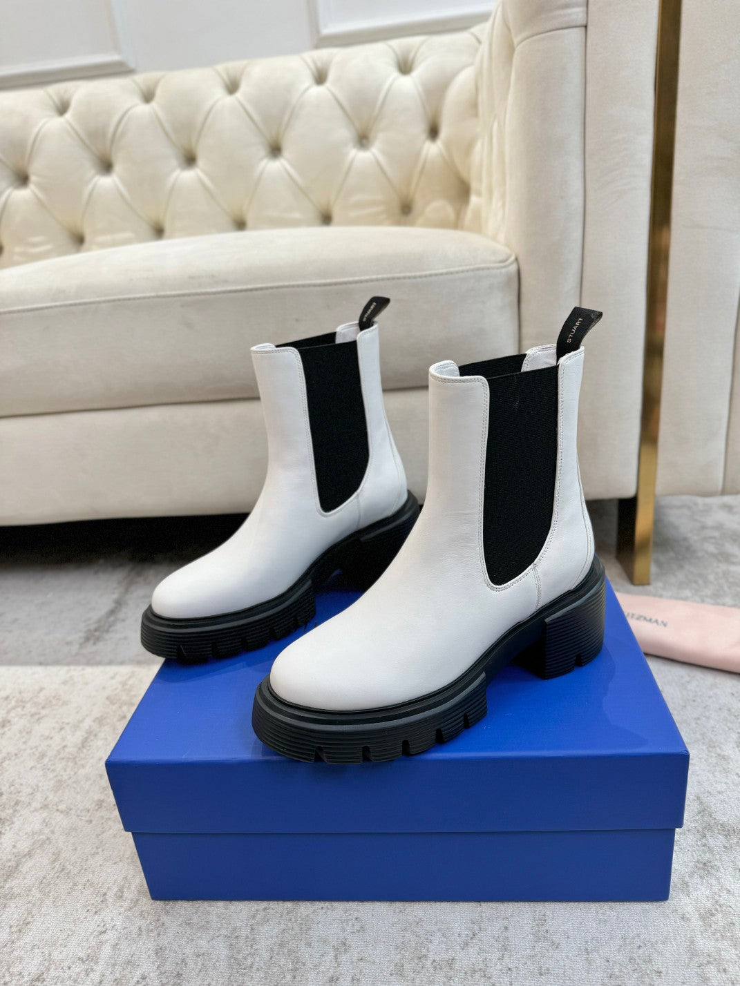 Chunky Leather Ankle Boots - White