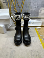 Noir Knit-Cuff Platform Boots