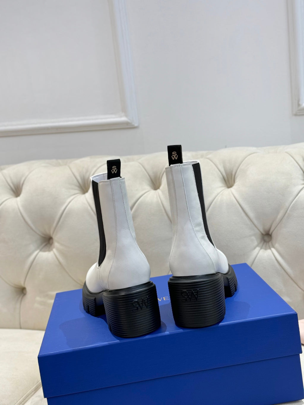 Chunky Leather Ankle Boots - White