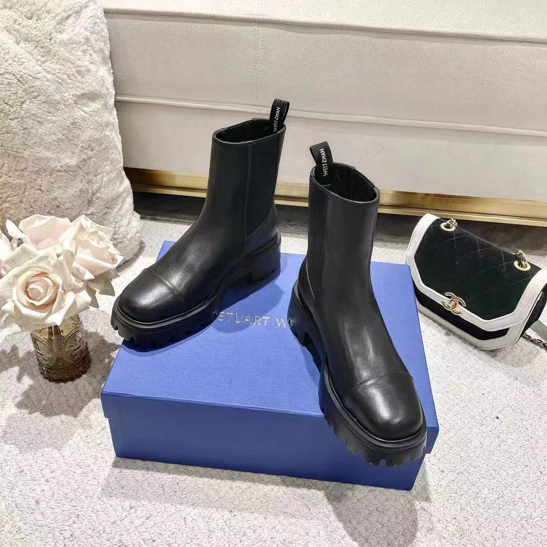 Chunky Leather Ankle Boots - Black