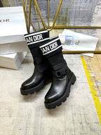 Noir Knit-Cuff Platform Boots