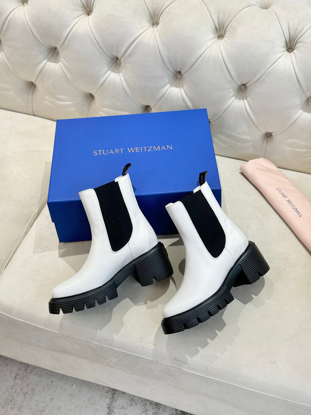 Chunky Leather Ankle Boots - White