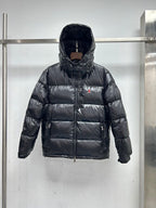 Black Glossy Hooded Puffer Jacket