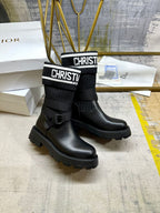 Noir Knit-Cuff Platform Boots