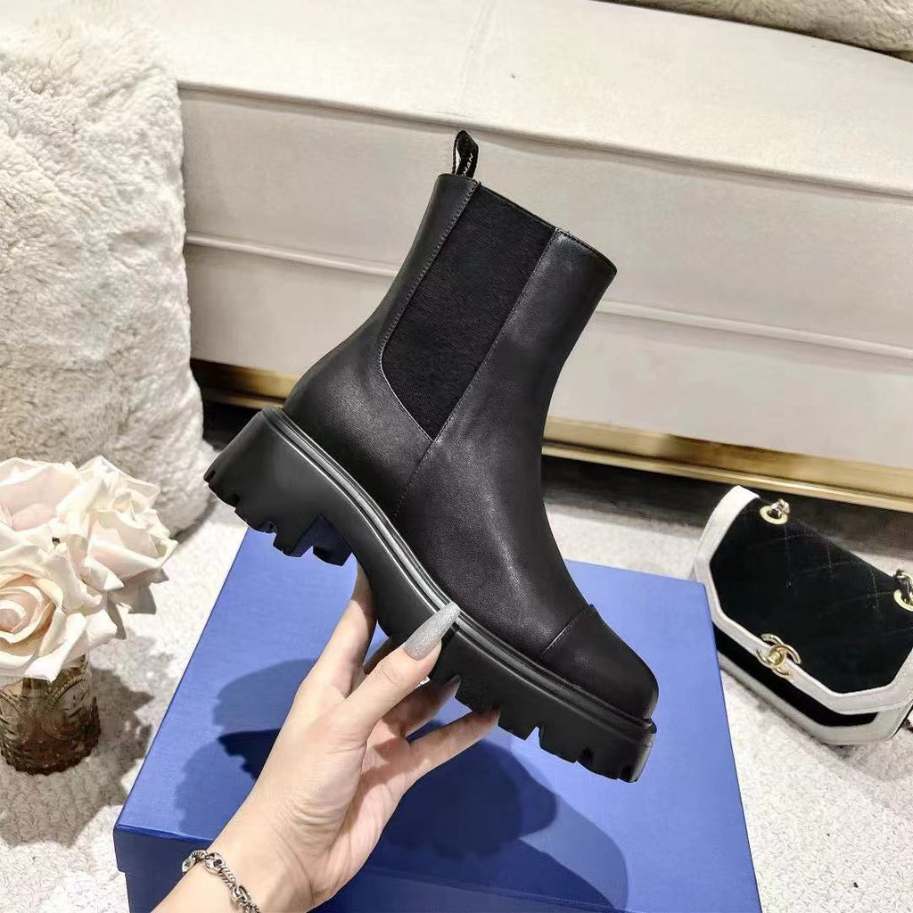 Chunky Leather Ankle Boots - Black