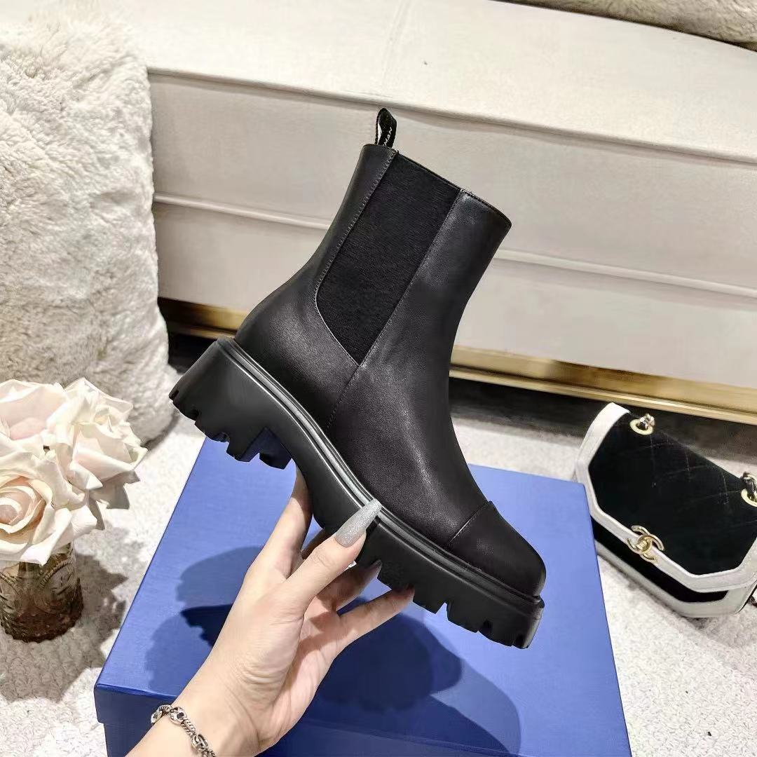 Chunky Leather Ankle Boots - Black