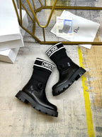 Noir Knit-Cuff Platform Boots