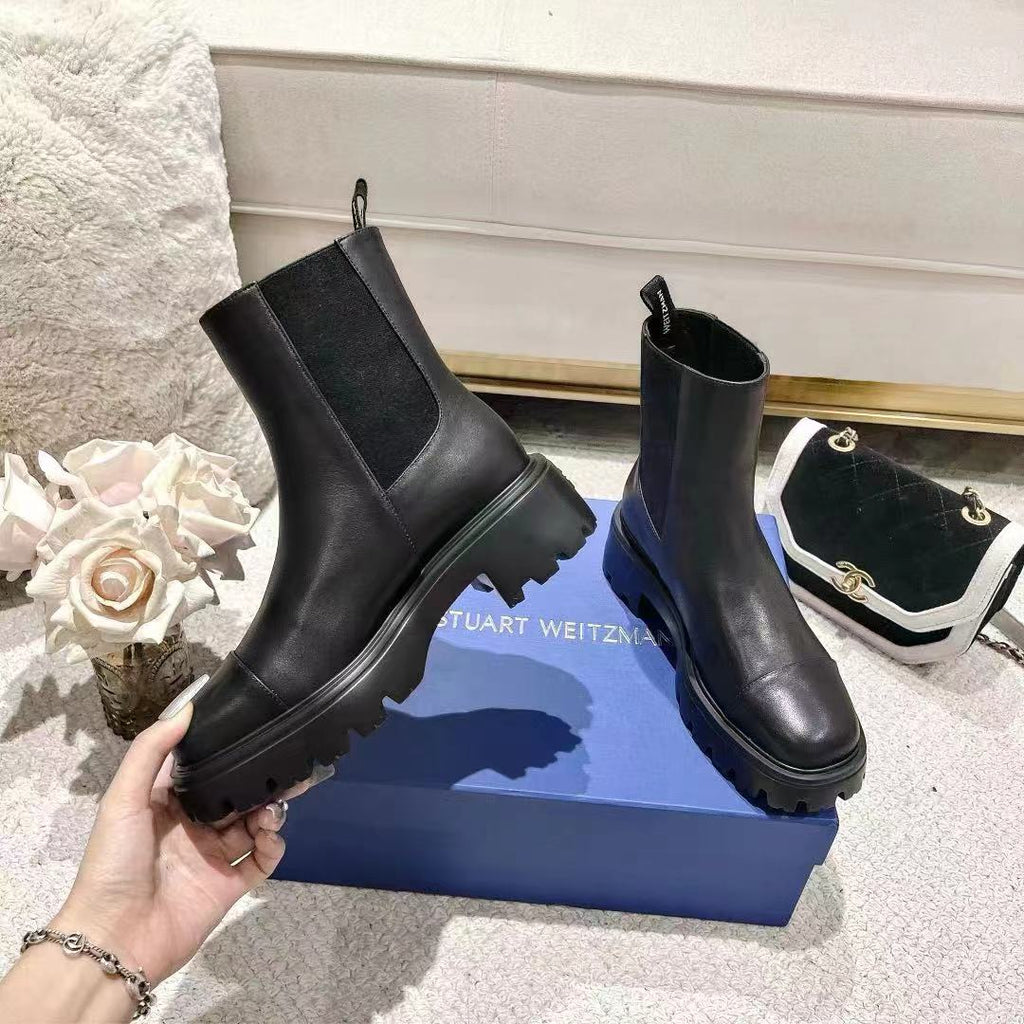 Chunky Leather Ankle Boots - Black