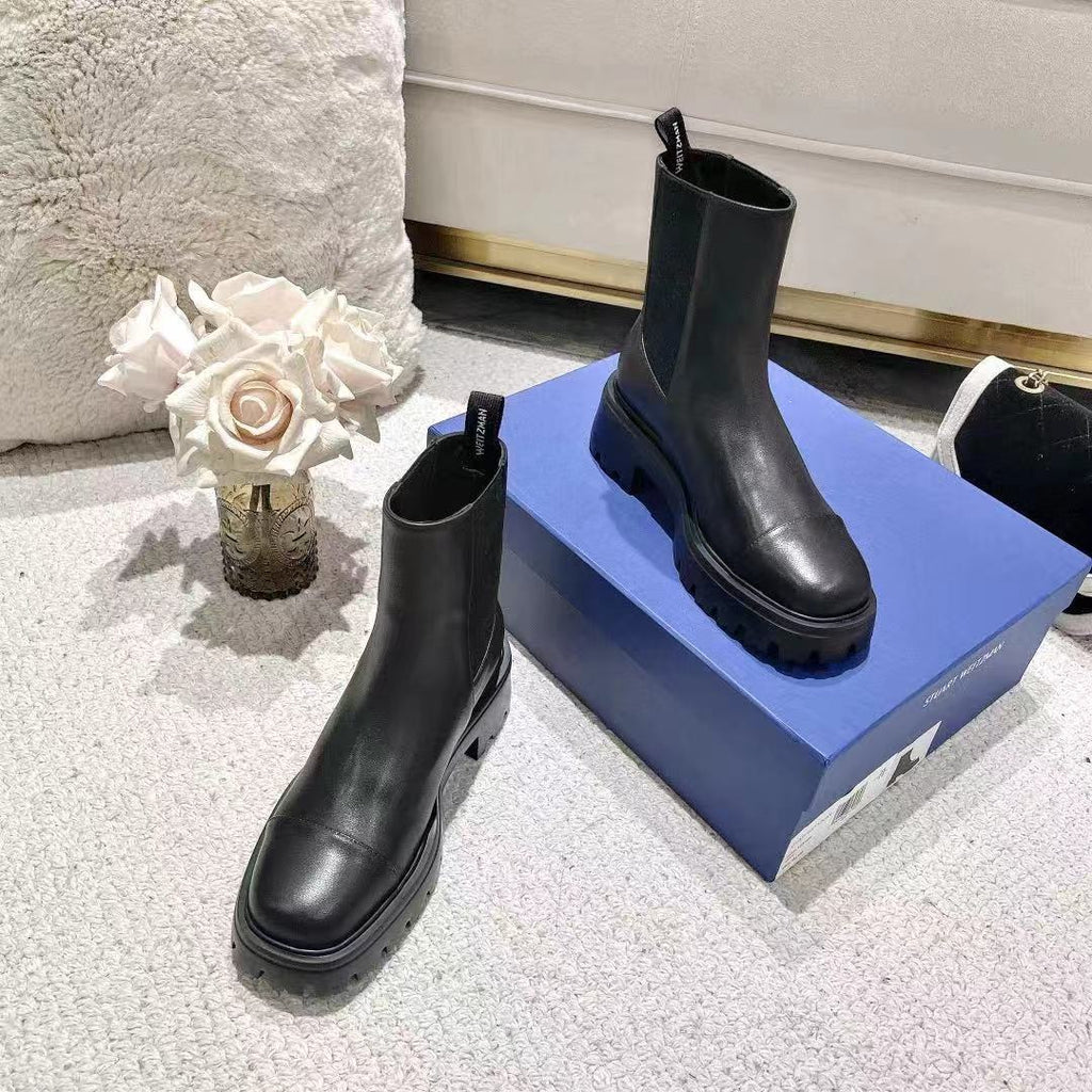 Chunky Leather Ankle Boots - Black