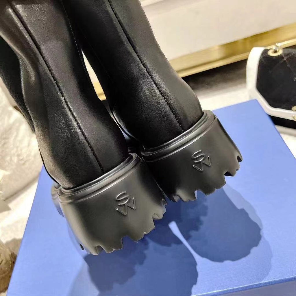 Chunky Leather Ankle Boots - Black