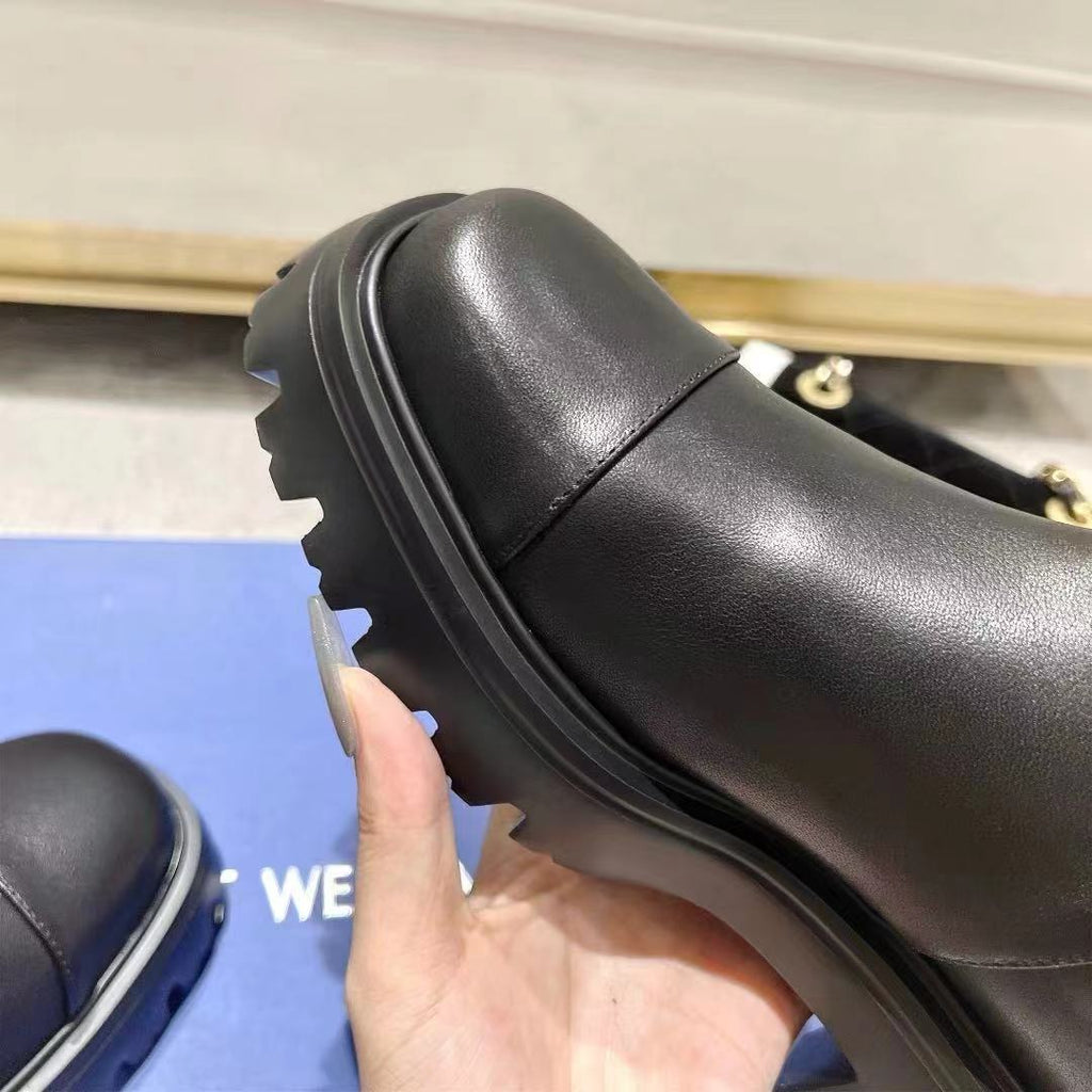 Chunky Leather Ankle Boots - Black