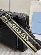 Men’s Crossbody Bag with Embroidered Strap