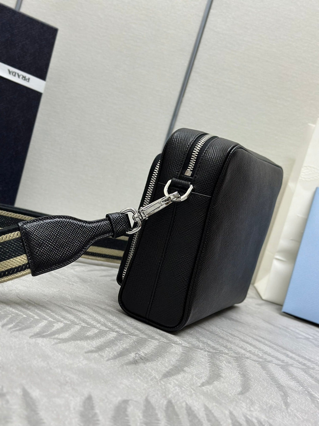 Men’s Crossbody Bag with Embroidered Strap