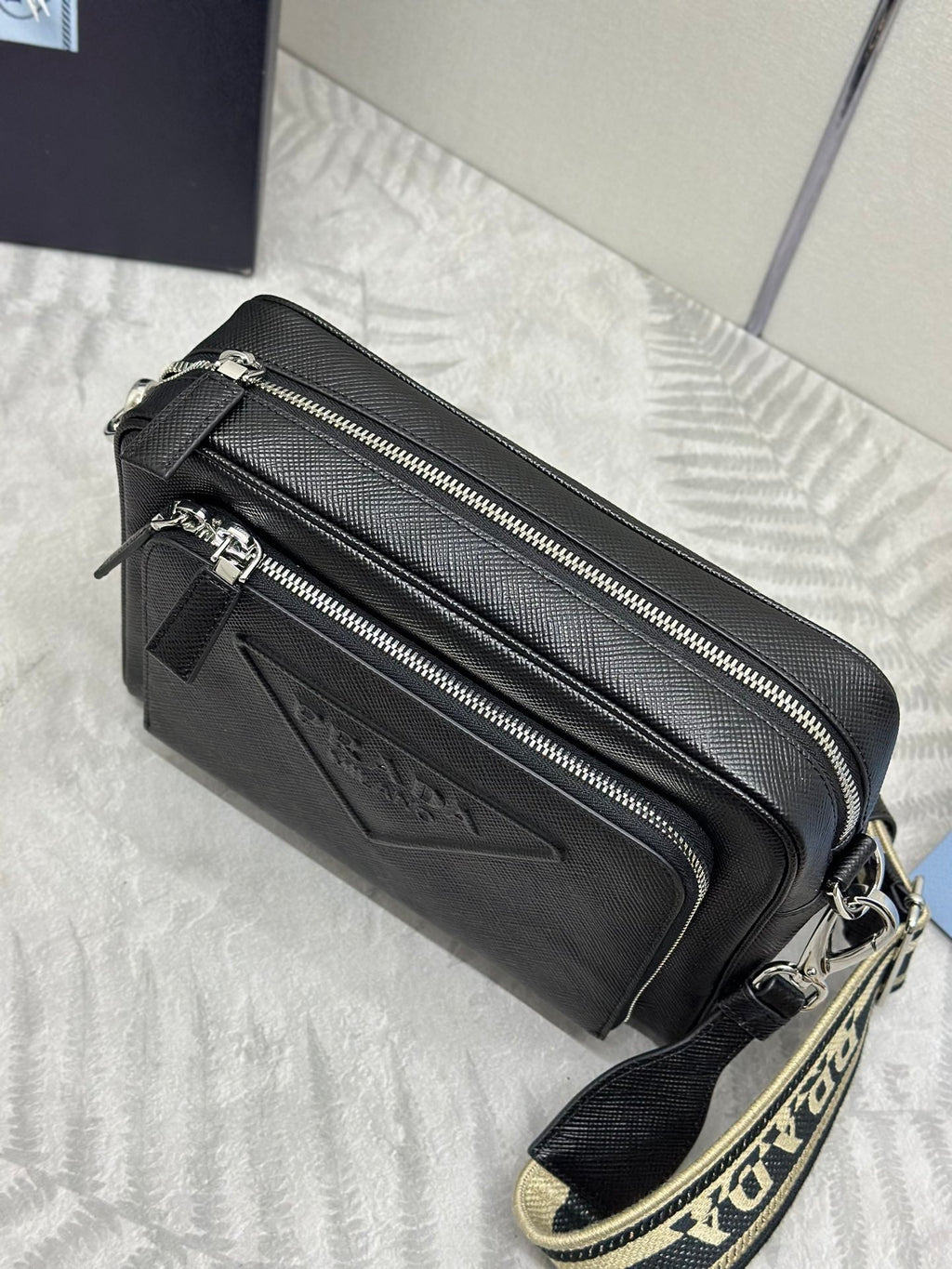 Men’s Crossbody Bag with Embroidered Strap