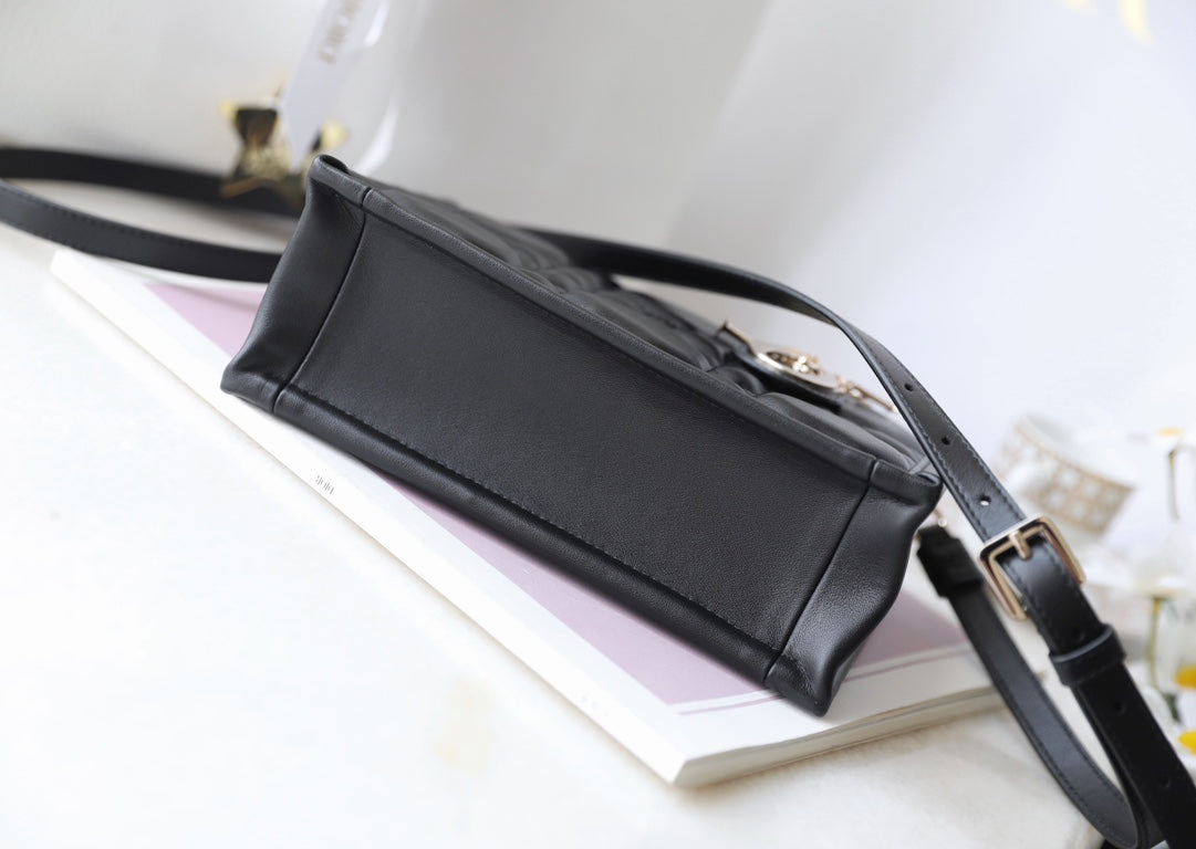 Mini Book Style Handbag – Black Leather (21.5cm)