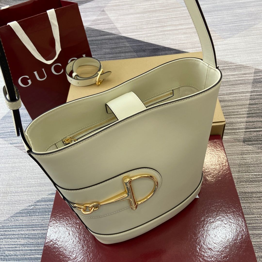 Bucket Bag White Leather